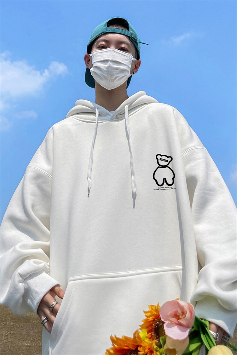 ！秋季重磅宽松大码港风小熊印花连帽卫衣LW79-特p35,男装卫衣,星座508（原C305）