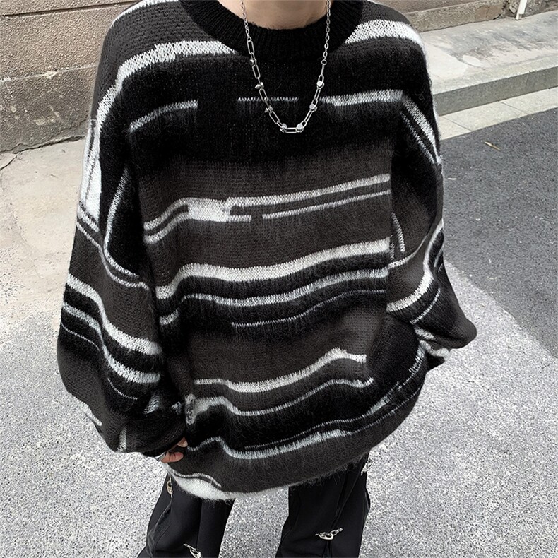 秋冬男圆领套头毛衣条纹扎染印花针织衫休闲打底外套M9162P50,男装针织衫/毛衣,星座1013-1