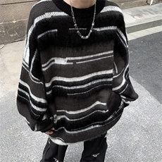 秋冬男圆领套头毛衣条纹扎染印花针织衫休闲打底外套M9162P50，男装针织衫/毛衣，星座1013-1