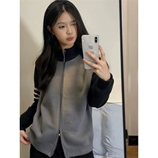 重磅秋冬北极绒开衫毛衣美式复古休闲慵懒风撞色立领针织衫外套，男装针织衫/毛衣，电商A486