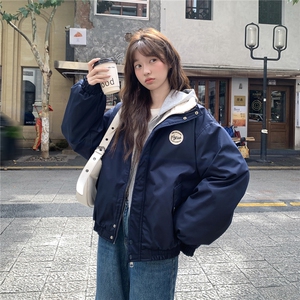A575-P108 学院风徽章立领夹克棉服新款宽松显瘦加绒外套图片
