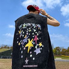 抖音品质240克重磅欧美式潮牌男女水洗背心无袖t恤BX227-P35，男装T恤，电商A486