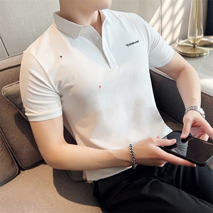 2024夏季新款 英伦风高品质修身刺绣POLO衫冰丝短袖T恤男D257-p48图片
