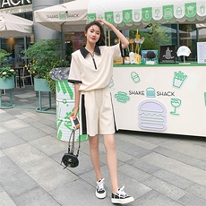 现货~新款上新！撞色设计短袖短款两件套190-82359-P120-K178，女装套装/套裙，一九零