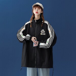中性秋季百搭袖子拼接彩色宽松夹克情侣棒球服外套 G6251 P65控78图片