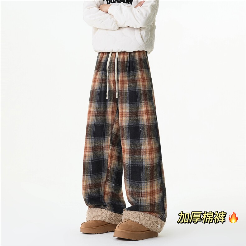 冬季新款潮流黑咖格宽松休闲加厚外穿棉裤B315-K25898JR-p65控88,男装棉裤,电商B315