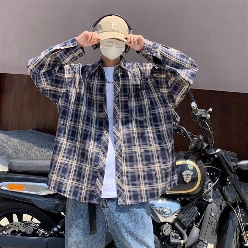 格子衬衫男长袖韩版潮流学院痞帅外套日系cityboy衬衣Lk9005-P35,男装衬衫,星座1008