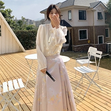 新中式国风马面裙套装女2025春秋季新款流行气质上衣半身裙两件套，女装套装/套裙，2C339
