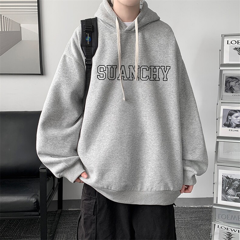 WY2229-P35加绒款-P40纯棉连帽卫衣男大码运动帽衫宽松薄外套男,男装卫衣,电商A040