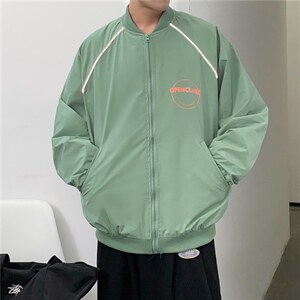 秋装印花反光条棒球服外套男女大码宽松夹克衫 JK66P65 绿图片