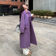 紫色双面羊绒大衣女2025冬季新款韩系超好看高级感围巾款毛呢外套，女装羊绒大衣，2C056
