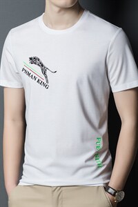 2023夏季新款圆领短袖T恤男士时尚简约打底衫中年印花男装上衣潮图片