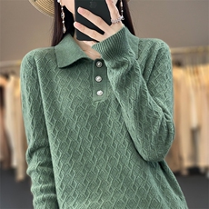 优雅气质秋冬必备高级简约经典翻领羊毛衫，女装羊毛衫，魅途羊绒