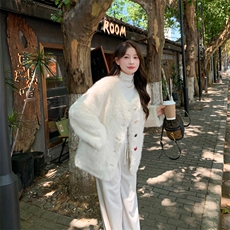 小香风环保皮草外套女短款皮毛一体2025设计感毛毛彩扣上衣，女装短外套，2C229