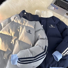 美式立领拼色三条纹棉服男女加厚保暖宽松面包服棉衣外套~Q4613，男装棉衣，星座601-2