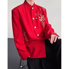 【007】刺绣立领中山装西服外套男复古痞帅西服A079-XZ34-P68，男装西服，电商A079
