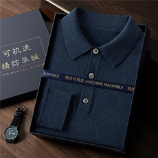 2025年秋季套头常规款时尚都市衬衫领宽松POLO长袖，男装羊绒套衫，曼云男装羊绒