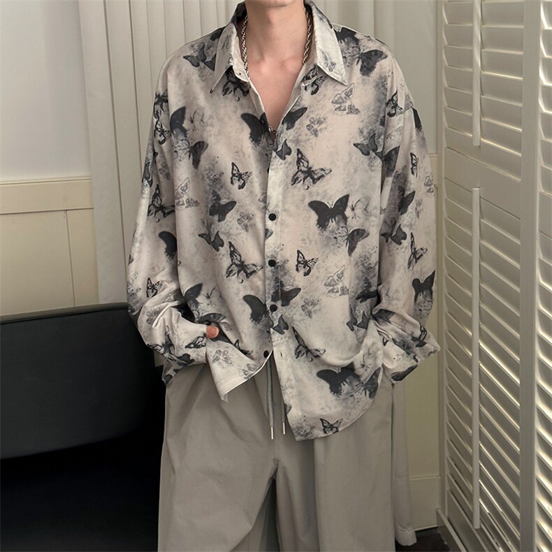 夏季现货印花短袖衬衣男潮牌冰丝花衬衫A351-AC25603-p55控89，男装T恤，电商A351