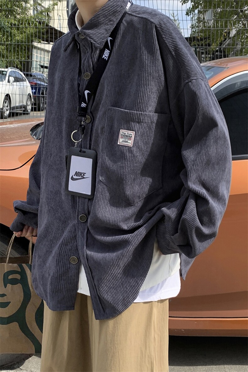 wassuphappy灯芯绒长袖衬衫男款秋冬季加绒加厚工装休闲衬衣外套,男装衬衫,钱塘713