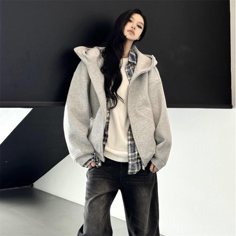 抖音得物高品质25秋冬美式高街宽松结构防风高领连帽卫衣外套W60，男装卫衣，电商A486