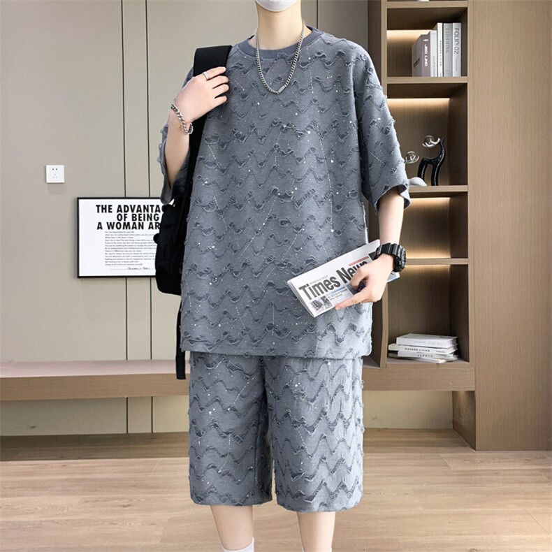 夏季港风套装男宽松满天星短袖T恤短裤休闲套装TZ6631-P55图片
