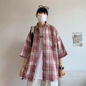 格子短袖衬衫男士夏季薄款宽松休闲轻熟潮牌M330-P30