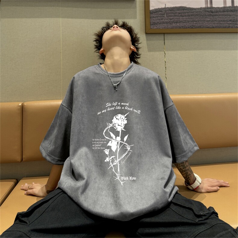 特P19控382024夏季新款麂皮绒圆领短袖T恤RT420,男装T恤,电商B370