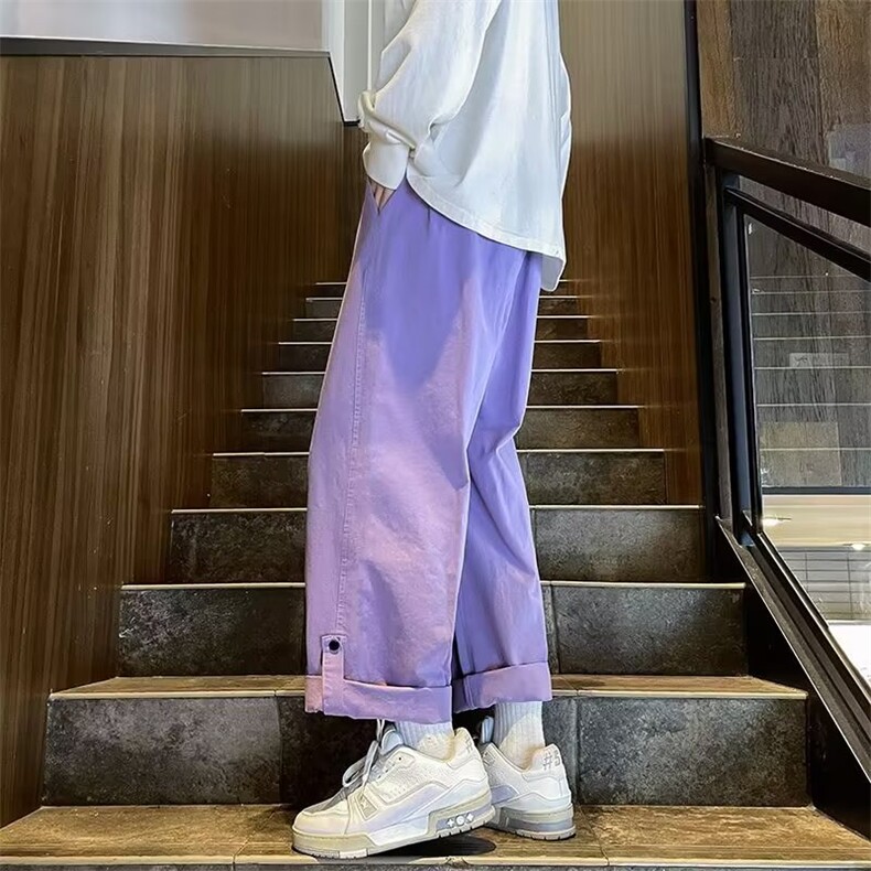 休闲裤男款春季潮流ins痞帅直筒裤潮牌宽松搭扣卷边九分裤子,男装休闲裤,星座716-2