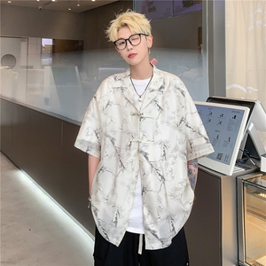新中式2024盘口提花冰丝垂感短袖衬衫男女情侣衬衣薄外套S311P48图片