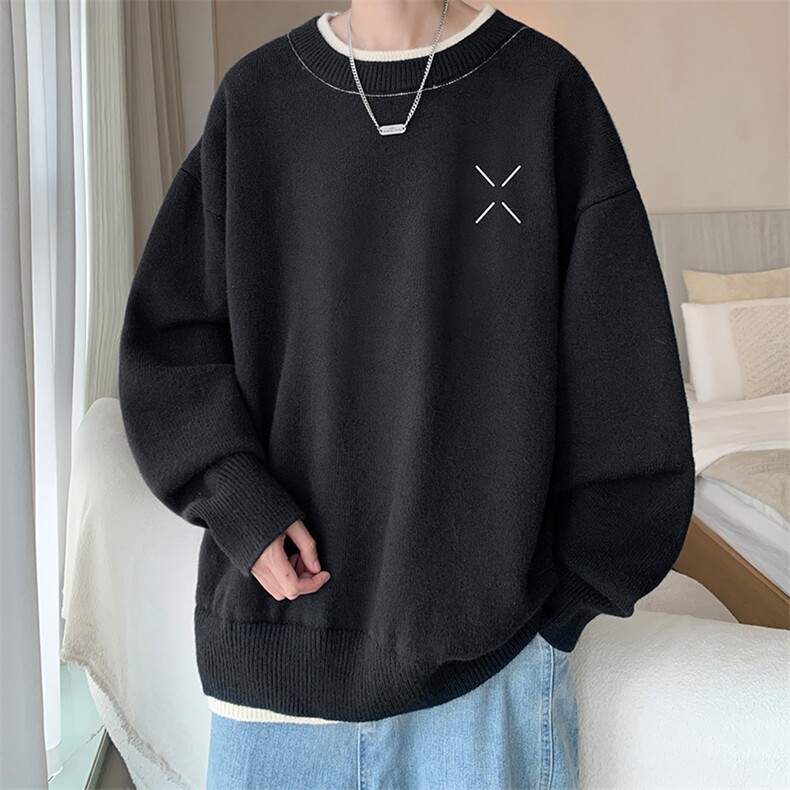 控78假两件毛衣男大码加绒针织衫男毛线衣M80305-P55加绒P70,男装针织衫/毛衣,电商A040
