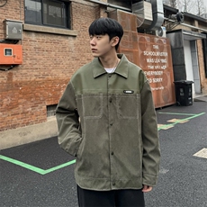 24春季翻领PU皮拼接仿麂皮绒夹克美式撞色痞帅外套Jk07-P85控118，男装夹克，星座218-5