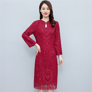 2023高端大气新款婚庆中长喜婆婆大码改良旗袍连衣裙图片