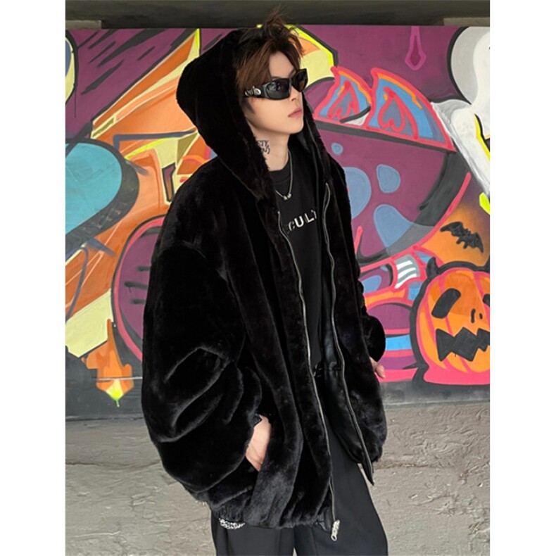 机车皮衣男女秋冬季街头PU皮夹克复古廓形连帽外套 MJ66图片