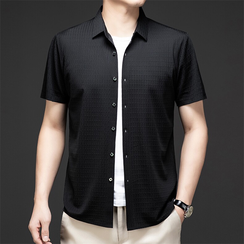 2024夏季新款中年男士冰丝短袖衬衫商务休闲纯色宽松Polo衫上衣潮,男装Polo衫,电商B212（原钱塘6029）