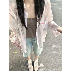 夏季韩系宽松显瘦百搭圆领长袖防晒衬衫图片