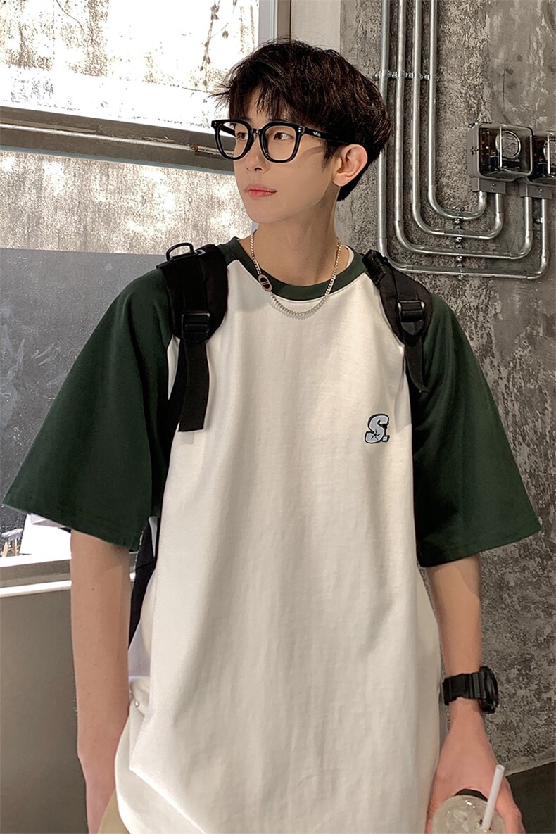 港风插肩袖设计T恤男大码S立体贴标短袖T恤男DT8767P28控49,男装T恤,星座226-1