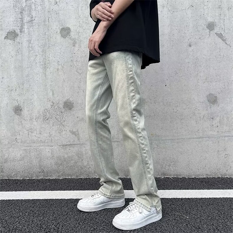 ins高街vibe风嘻哈美式复古水洗宽松直筒黄泥做旧牛仔裤MN75-P55,男装牛仔裤,星座1008-1