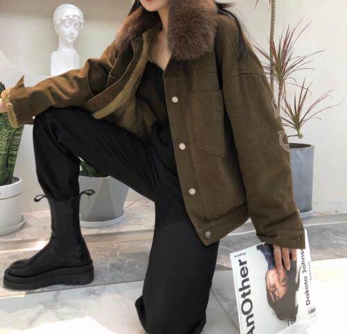 绣花牛仔外套加绒加大毛领，女装，衣生缘