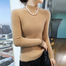 2024秋新款针织衫女半高领内搭长袖修身短款打底针织衫，女装针织衫/毛衣，暖娇绒包芯纱店