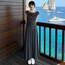 设计感时尚气质套装裙女夏季新款修身褶皱短袖上衣半身长裙两件套，女装套装/套裙，江南