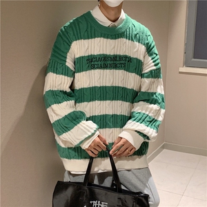 秋冬情侣款新款针织衫圆领毛衣男装港风宽松外套X5581-P75限98图片