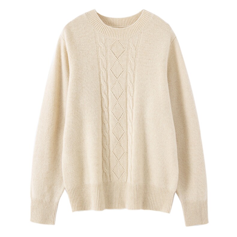 2025年秋季新款百搭七针菱形镂空圆领套衫，女装羊毛衫，宏杨羊绒