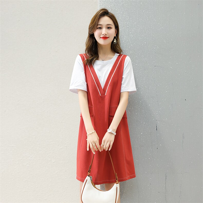 2022夏季新款简约气质连衣裙显瘦百搭V领无袖背心裙,女装连衣裙,深水步