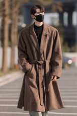 冬季男士潮流条纹毛呢大衣中长款宽松呢子风衣外套A430-DY16P125，男装风衣，电商A430（原星座702）