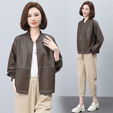 PU皮衣女短款2025年新款小个子中年妈妈时尚棒球服春秋季夹克上衣，女装皮衣，希欧阁
