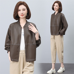 PU皮衣女短款2025年新款小个子中年妈妈时尚棒球服春秋季夹克上衣图片