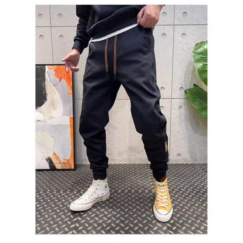 新款加绒束脚卫裤男士刺绣运动裤秋冬韩版百搭小脚裤休闲长裤,男装休闲裤,星座1013