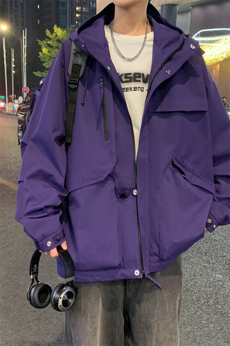 AJ136-P98冬季加绒加厚连帽冲锋衣防风防水插色拼接棉衣外套,男装棉衣,星座109