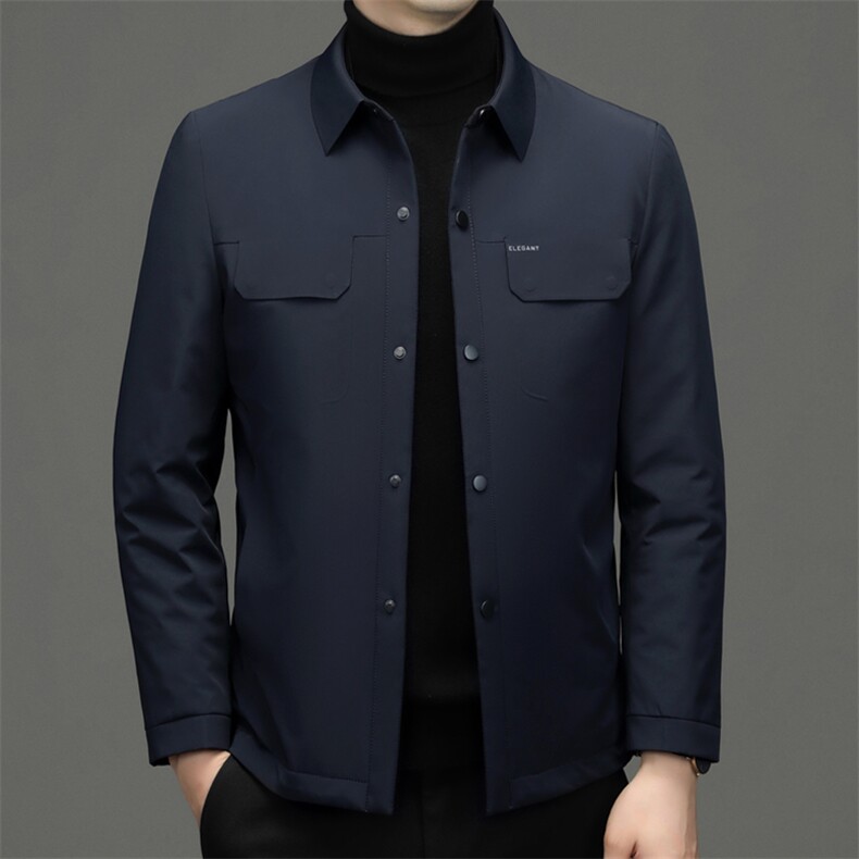 CXY202钱塘2020-2中年男士翻领纯色百搭简约冬季厚款羽绒服P195，男装羽绒服，钱塘207-2