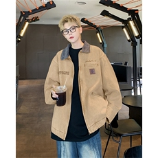 CL9030-P78撞色翻领复古做旧高街男夹克ins潮牌牛仔外套2026新款，男装工装外套，电商C233